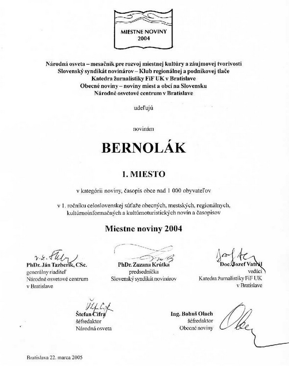 Ocenenie 2004 - Klikna pre zvenie