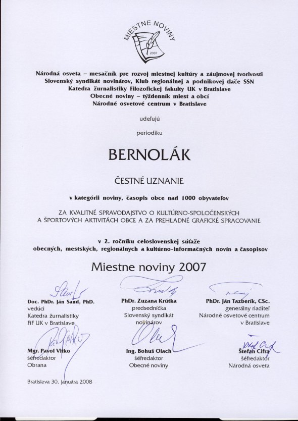 Ocenenie 2007 - Klikna pre zvenie